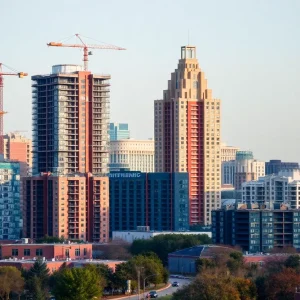 City skyline of Raleigh-Cary with construction sites