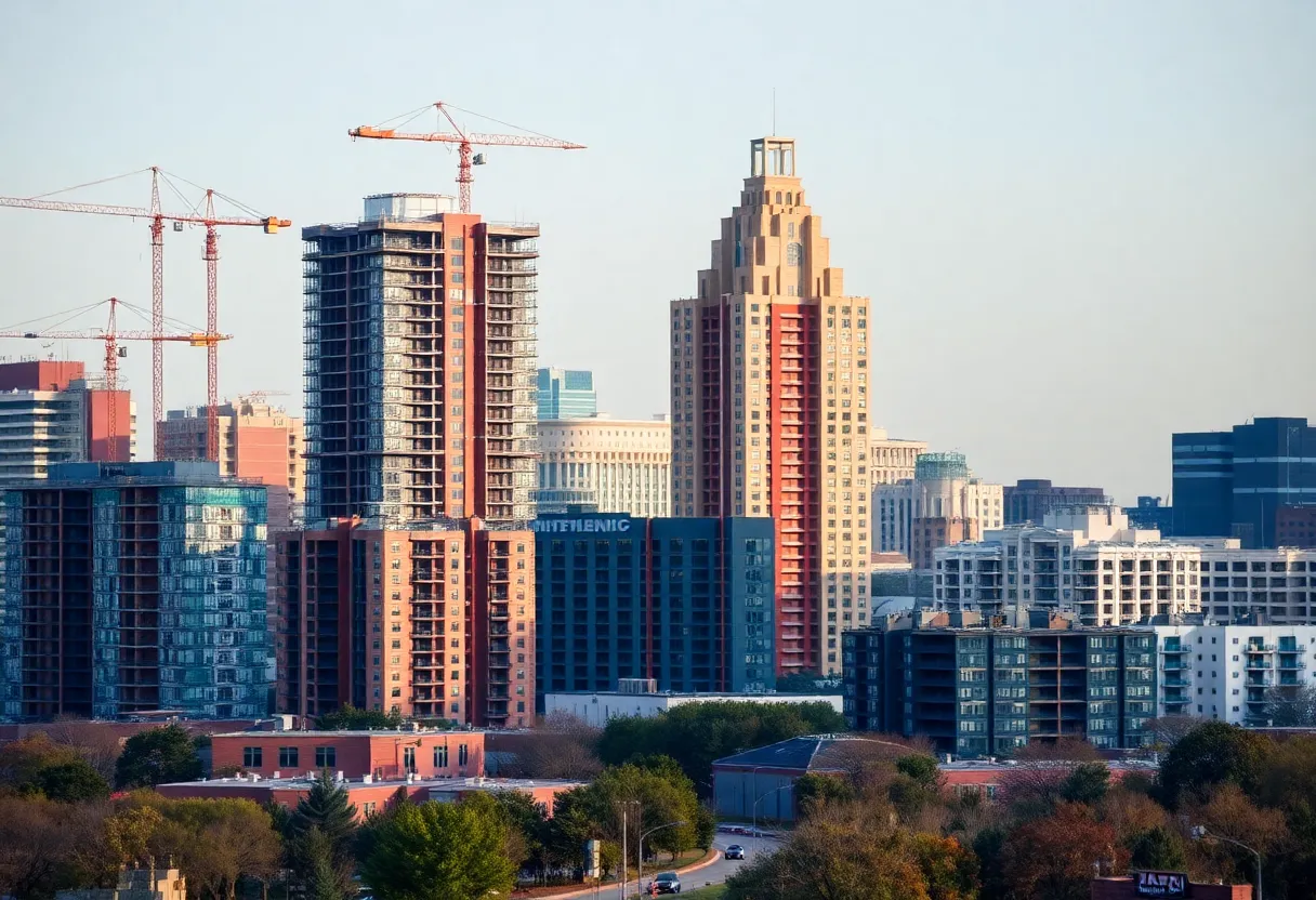 City skyline of Raleigh-Cary with construction sites