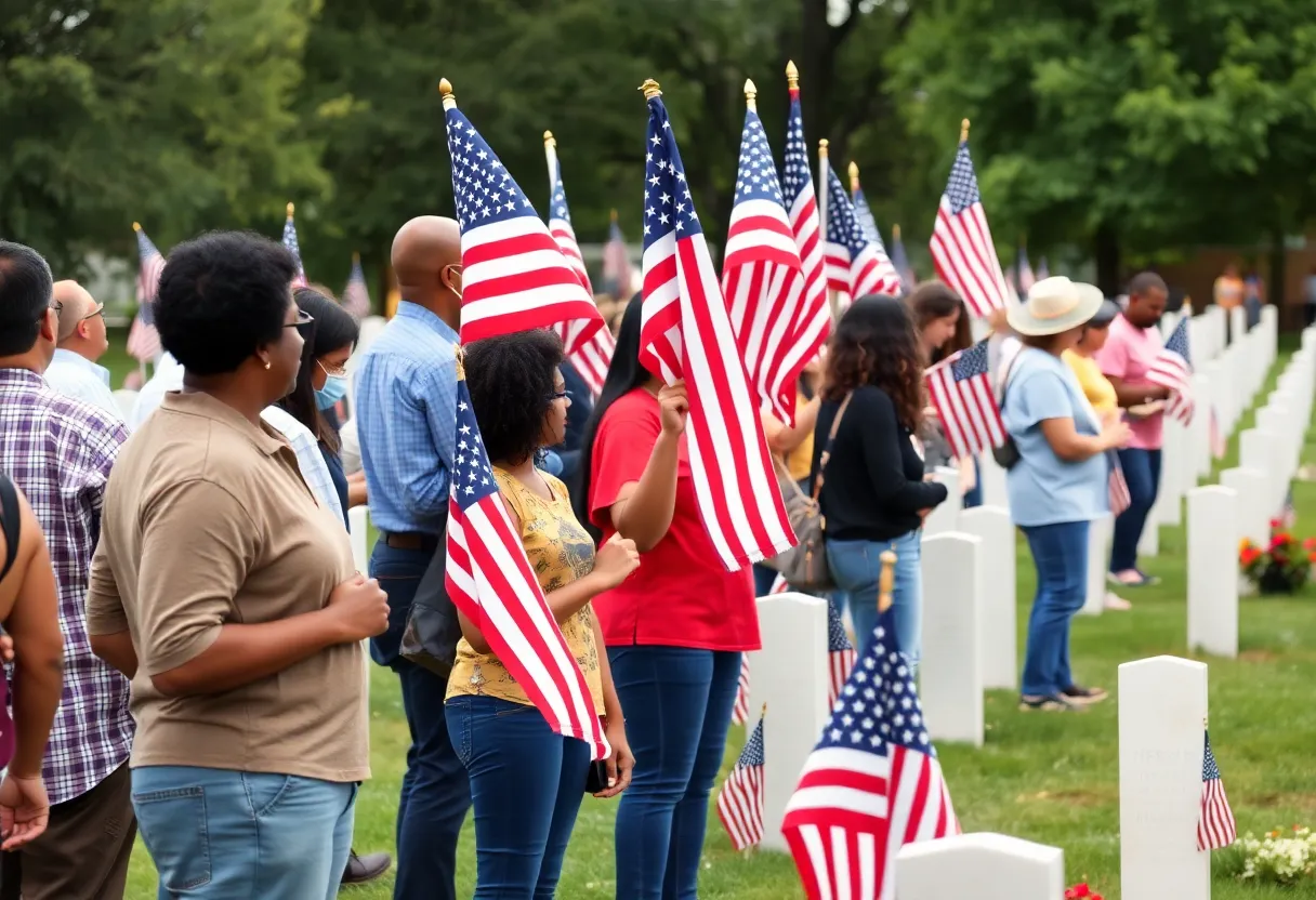 Community members gather at Raleigh National Cemetery for 9/11 memorial.