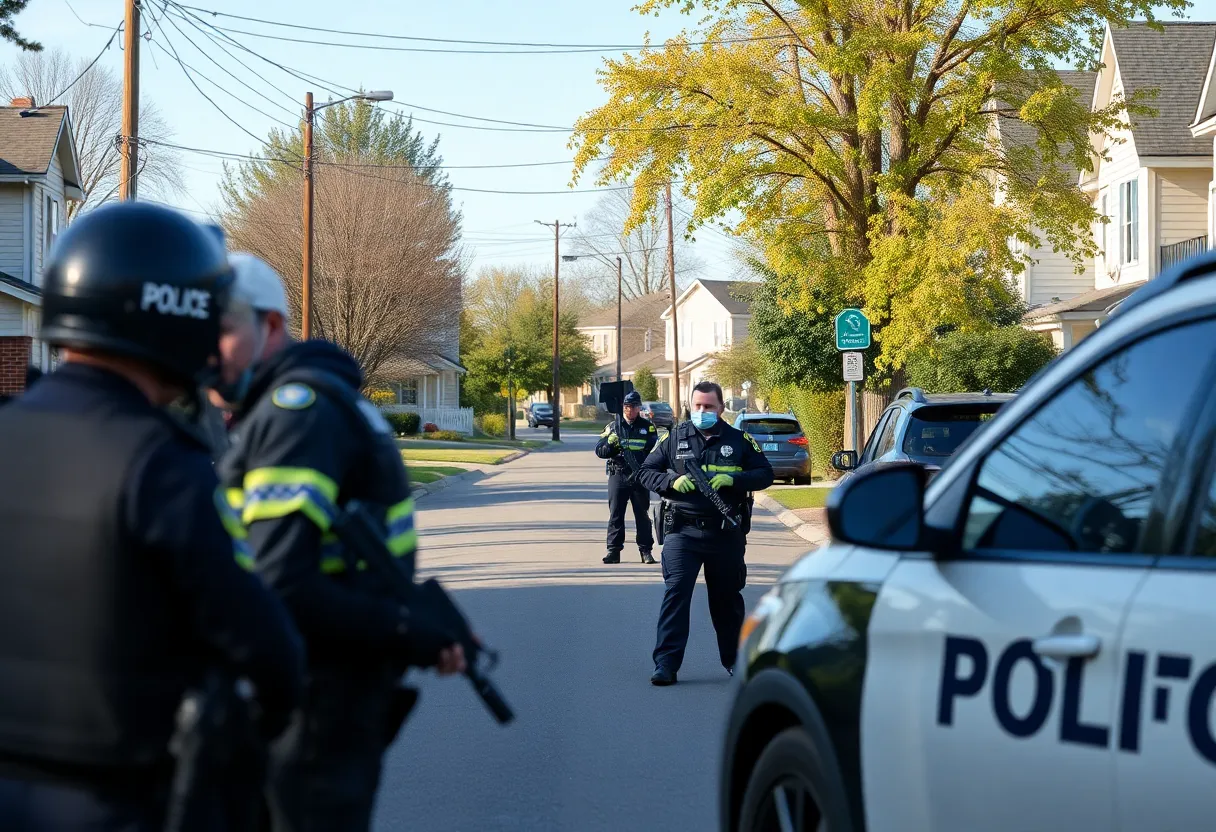 Police officers managing a peaceful barricade situation in Raleigh