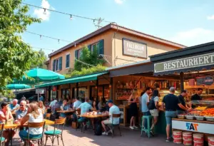 Diners enjoying meals outdoors in Raleigh during summer