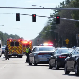 Emergency responders at a traffic accident scene in Raleigh, NC