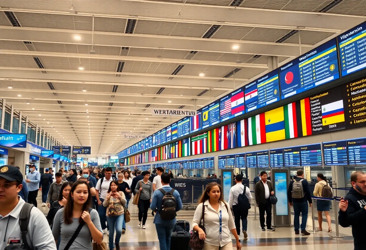 Bustling scene at RDU Airport highlighting diverse travel options.