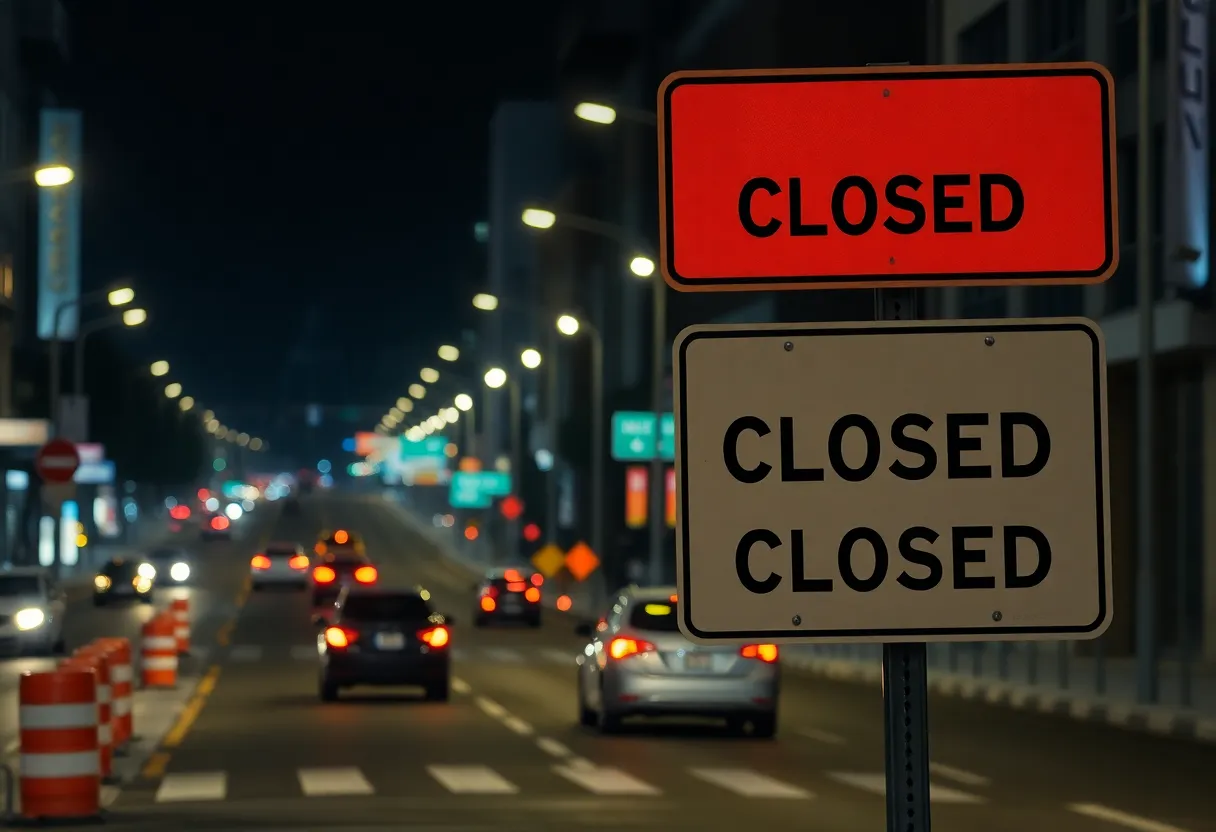 Construction area with road closure signs on Shaw Avenue