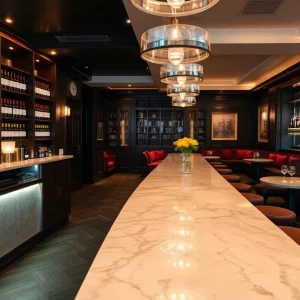 Sophisticated interior of St. Pierre, a new wine bar in Raleigh