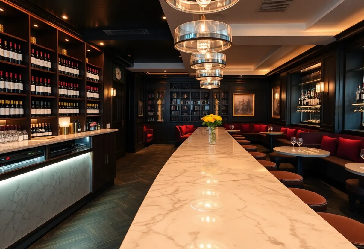 Sophisticated interior of St. Pierre, a new wine bar in Raleigh