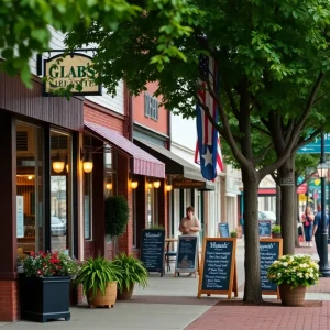 A lively shopping street with small businesses in North Carolina