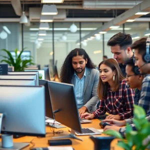A vibrant tech office with diverse employees in North Carolina.