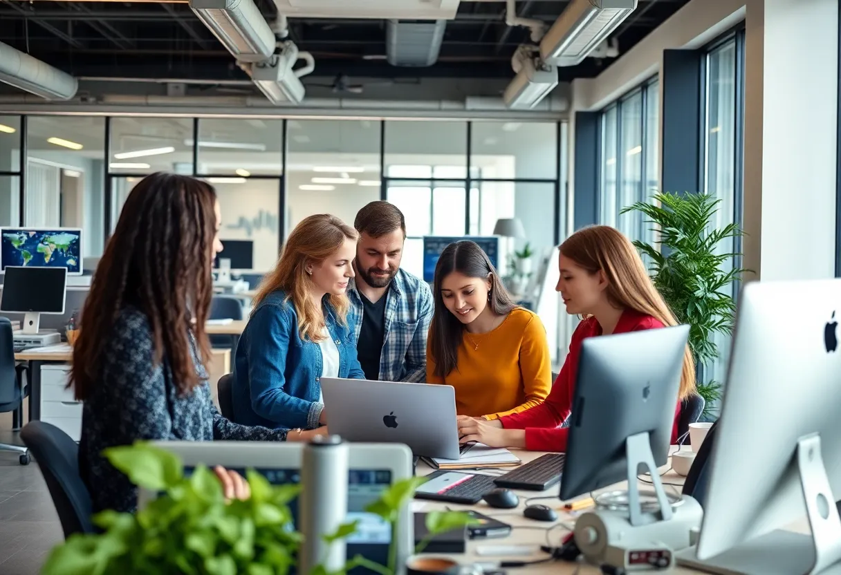 A vibrant tech office with diverse employees in North Carolina.