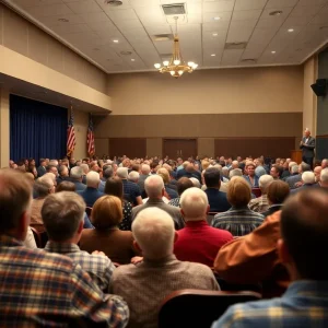 Audience at a town hall discussing veteran issues