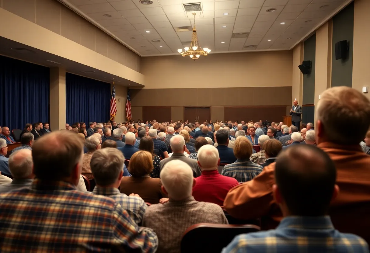 Audience at a town hall discussing veteran issues
