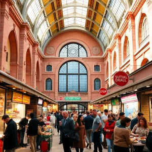 Exterior view of the Transfer Co. Food Hall in Raleigh, showcasing its unique architecture and vibrant atmosphere.