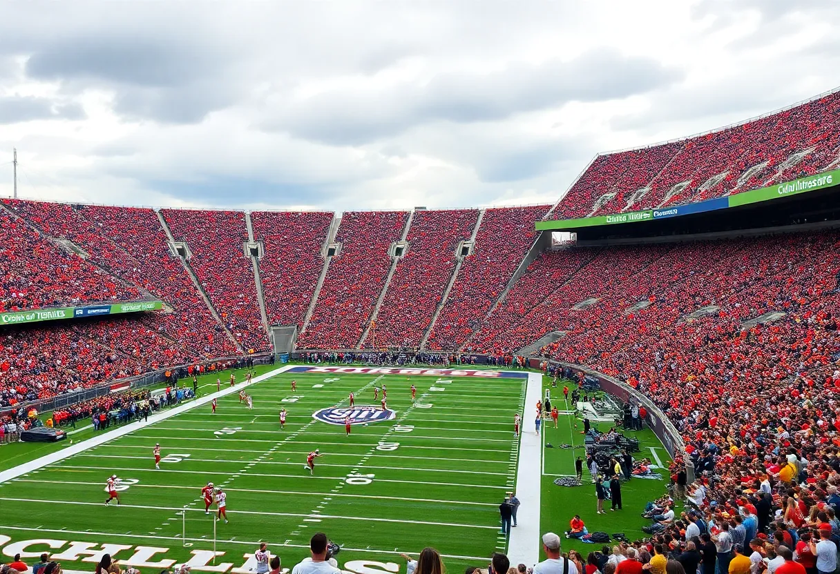 Virginia Tech football team celebrating a victory