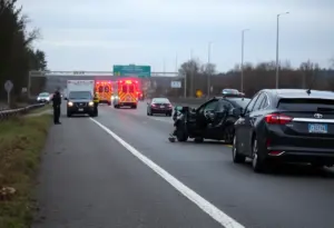 Car crash site on U.S. 64 in Apex, North Carolina
