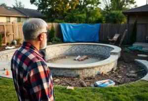 Customer frustrated with unfinished pool installation