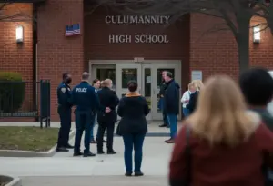 Police and community members at the scene of the shooting near Ben Lomond High School