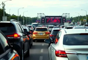 Constrained traffic near the Breezy Bowl XX event at Carter-Finley Stadium