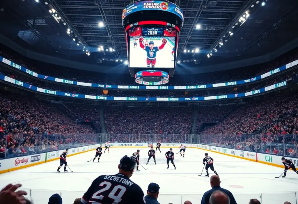 Carolina Hurricanes players in action during their season opener against the New Jersey Devils.
