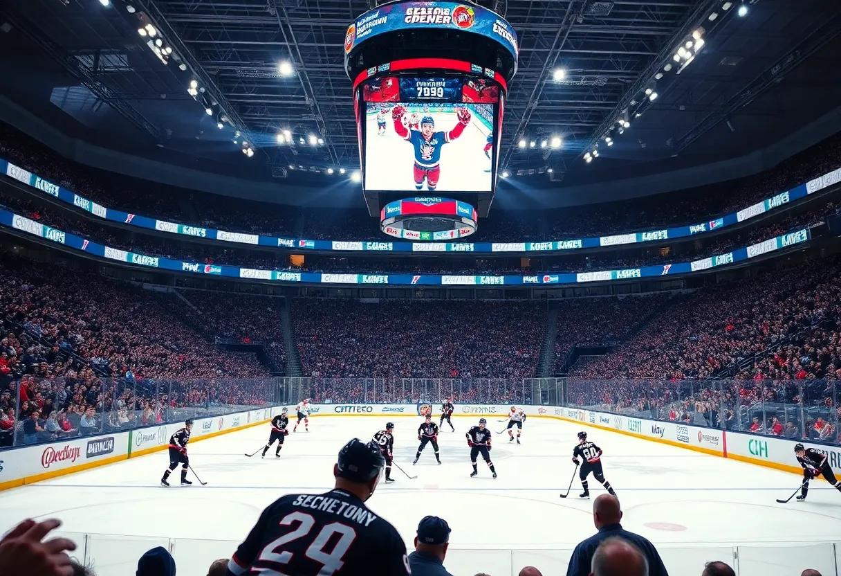 Carolina Hurricanes players in action during their season opener against the New Jersey Devils.
