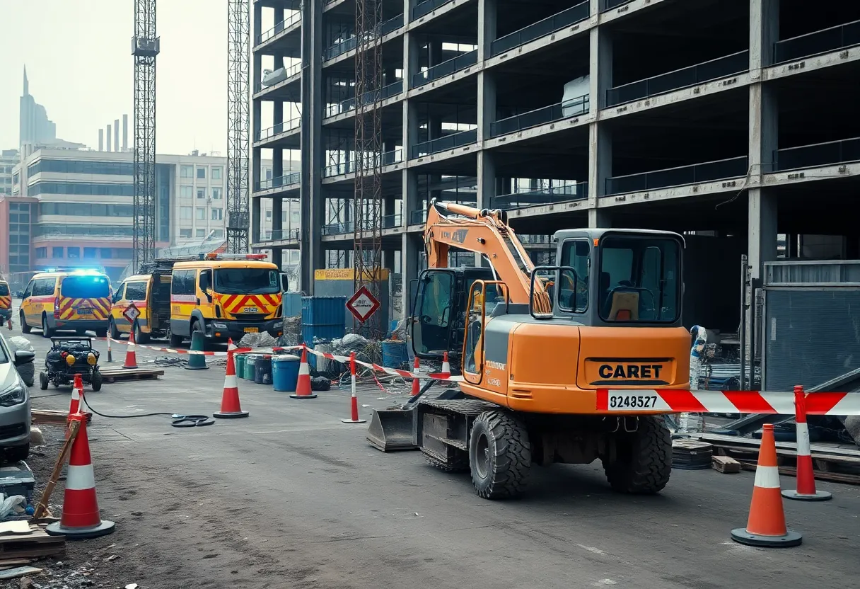 Scene of a construction site with emergency services