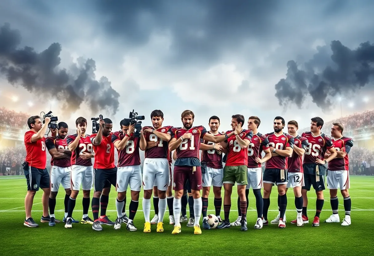 Detroit Lions team showing unity and support for a teammate