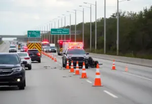 Emergency response at a traffic crash scene on I-40 West.