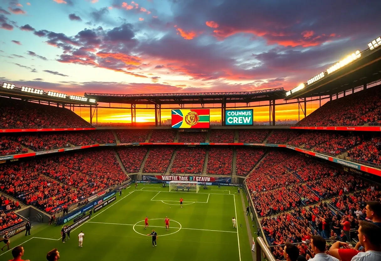 FC Cincinnati and Columbus Crew soccer match with fans in the stadium