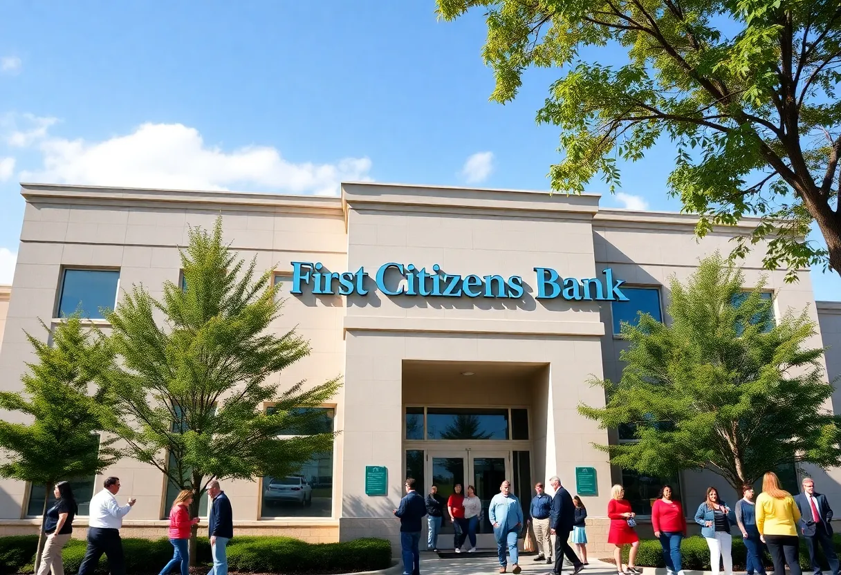 First Citizens Bank building with customers outside
