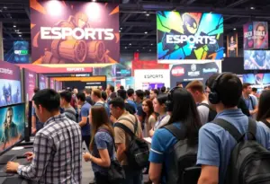 Attendees enjoying various gaming booths at a convention