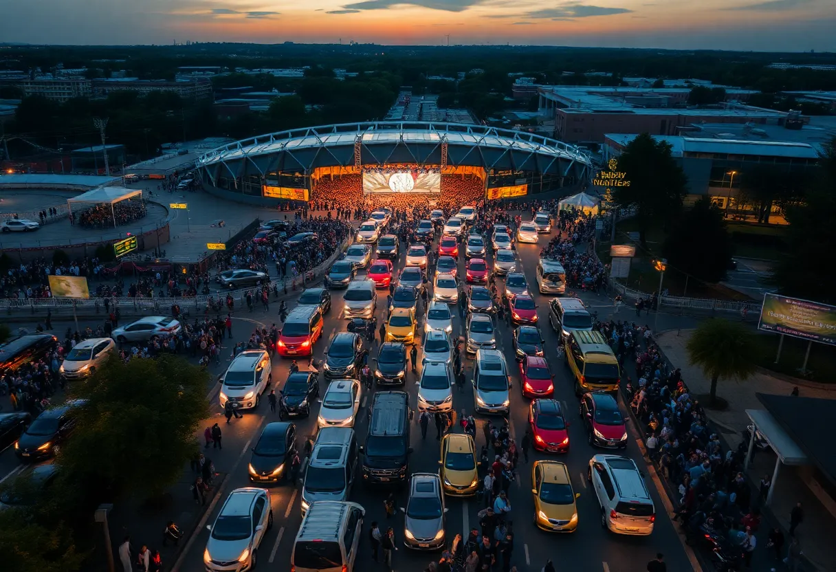 Heavy traffic congestion around Carter-Finley Stadium during an event