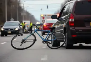 Crash scene with a bicycle and vehicles in Holly Springs