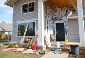 Home undergoing remodeling with construction materials