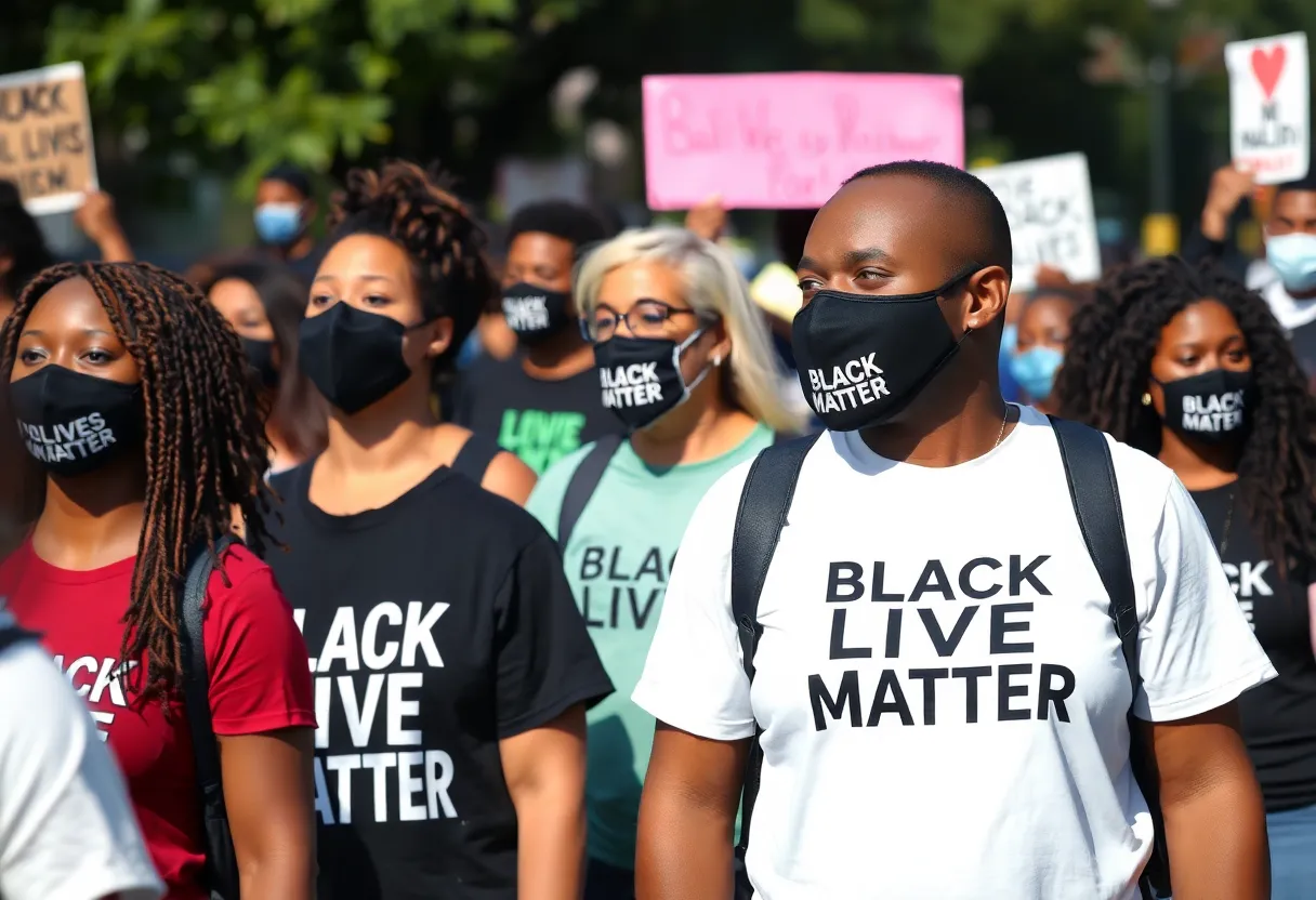 Community members supporting the House of Swank BLM fundraiser with themed apparel