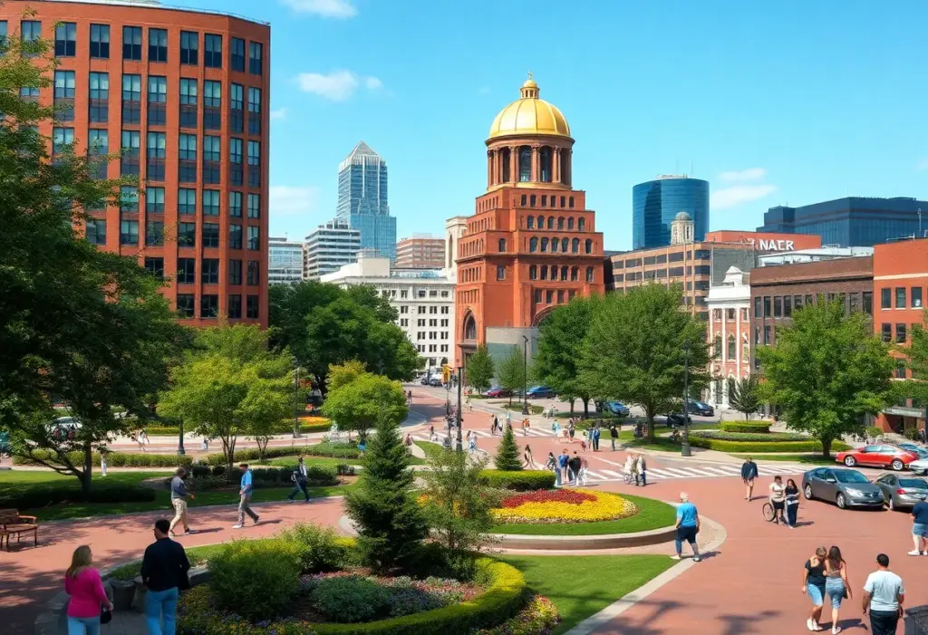 Urban scene of Raleigh, North Carolina showcasing community and nature