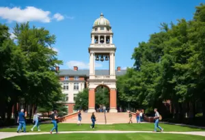 Completed NC State Memorial Belltower with 55 bells in Henry Square
