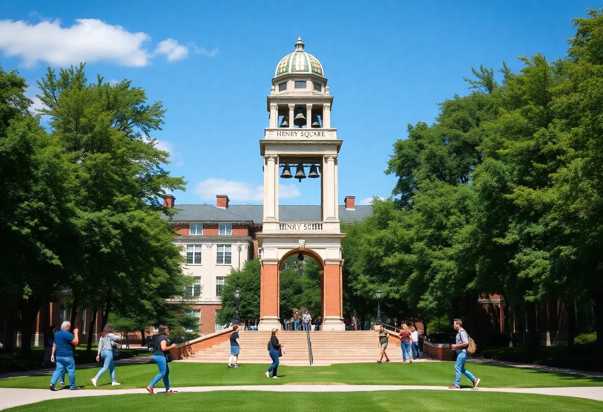 Completed NC State Memorial Belltower with 55 bells in Henry Square