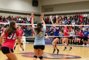 Players from New Life Camp volleyball team in action during a match