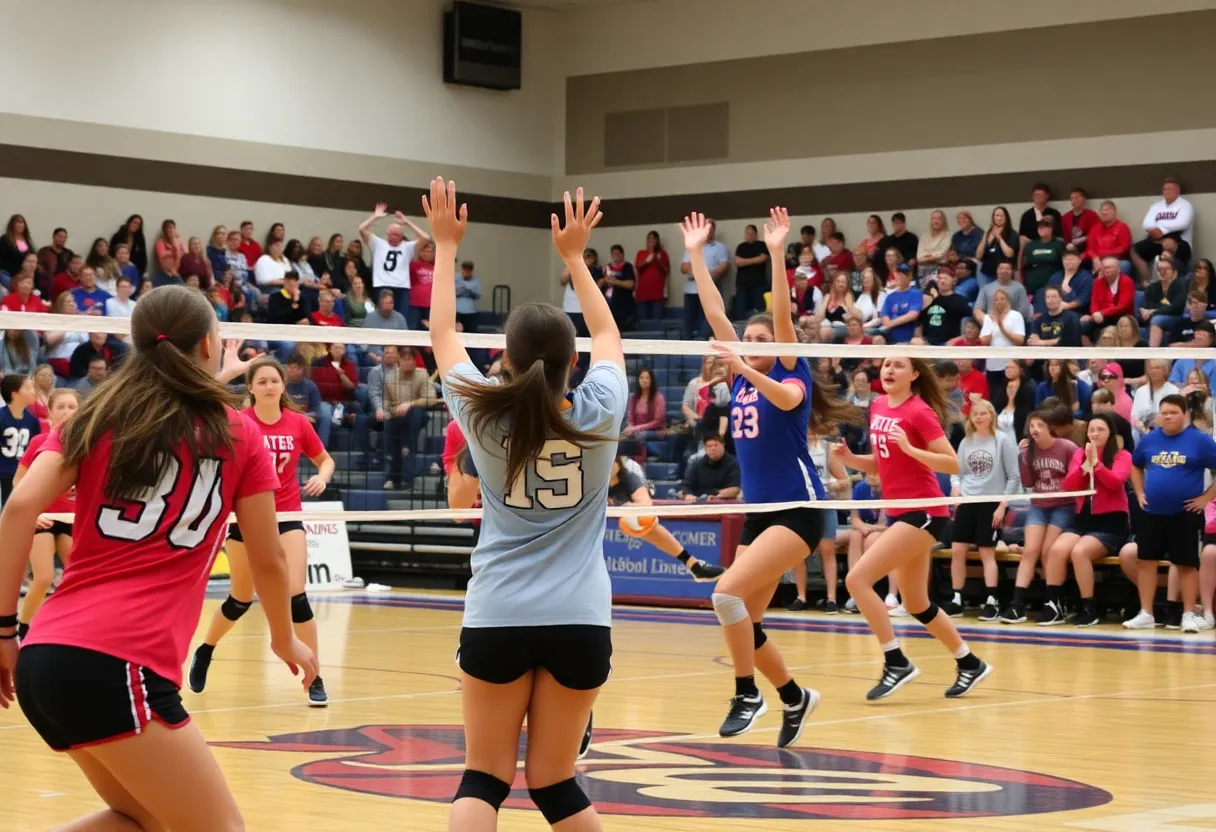 Players from New Life Camp volleyball team in action during a match