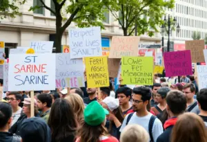 Crowd of protesters at the No Kings protests in North Carolina