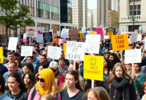 Crowd protesting at the No Kings demonstration in Raleigh