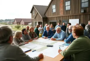 Citizens participating in a town meeting regarding the Chatham Park development plan in Pittsboro.