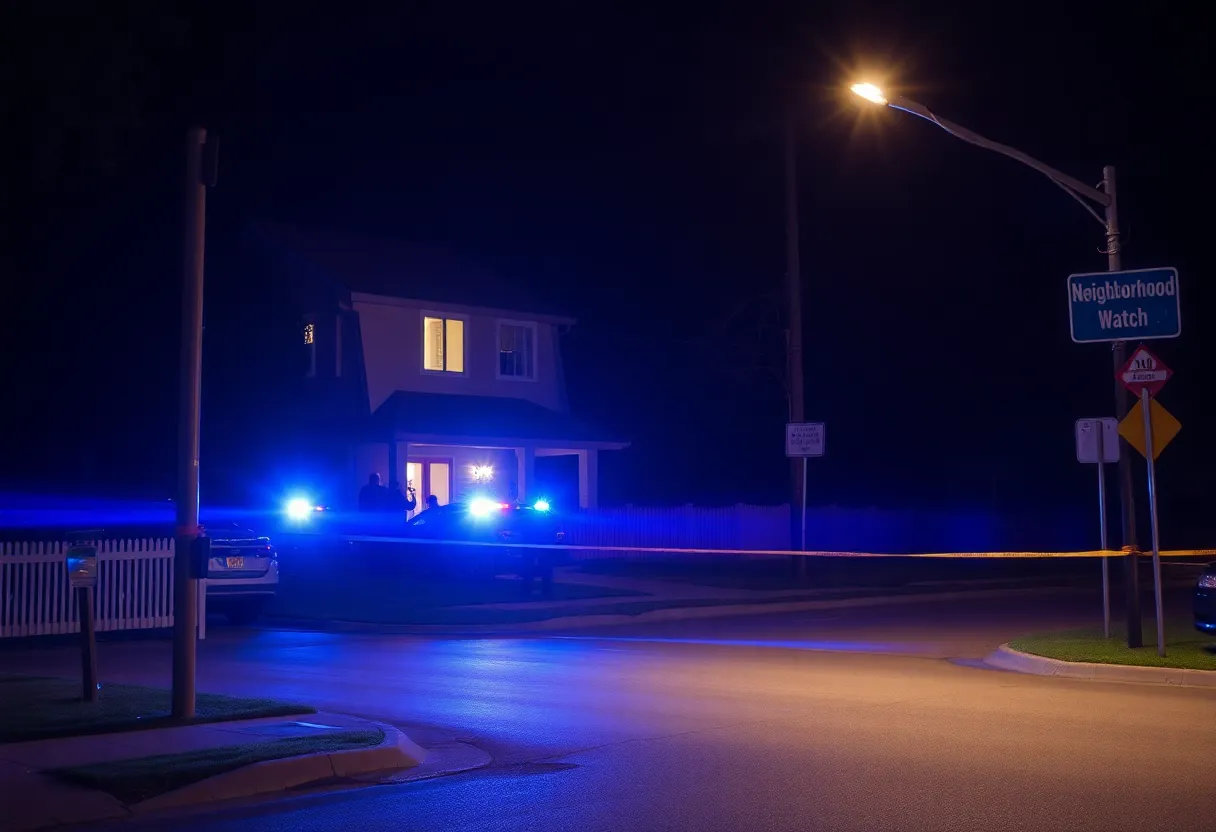 Police conducting an investigation at night on a residential street