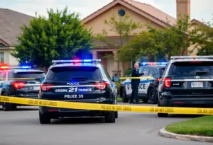 Police vehicles at a crime scene in Raleigh, North Carolina