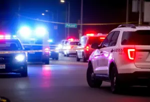 Police vehicles and caution tape at a crime scene in Raleigh