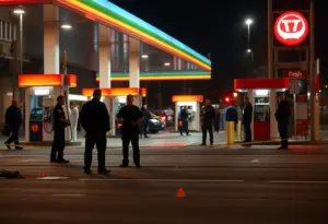 Police investigating a shooting scene outside a gas station in Raleigh.