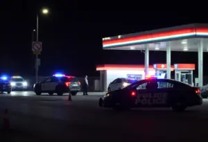 Police investigation at a Raleigh gas station following a shooting incident.