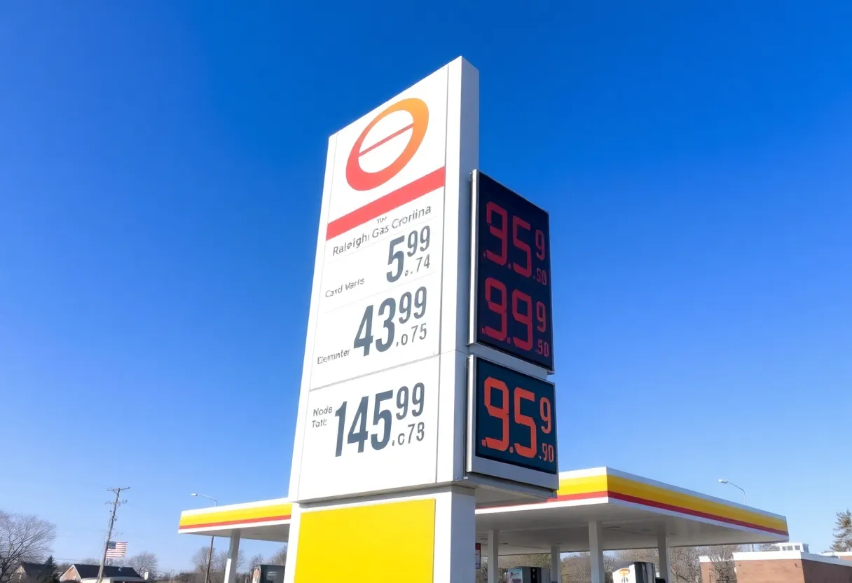 Gas station in Raleigh displaying current gasoline prices