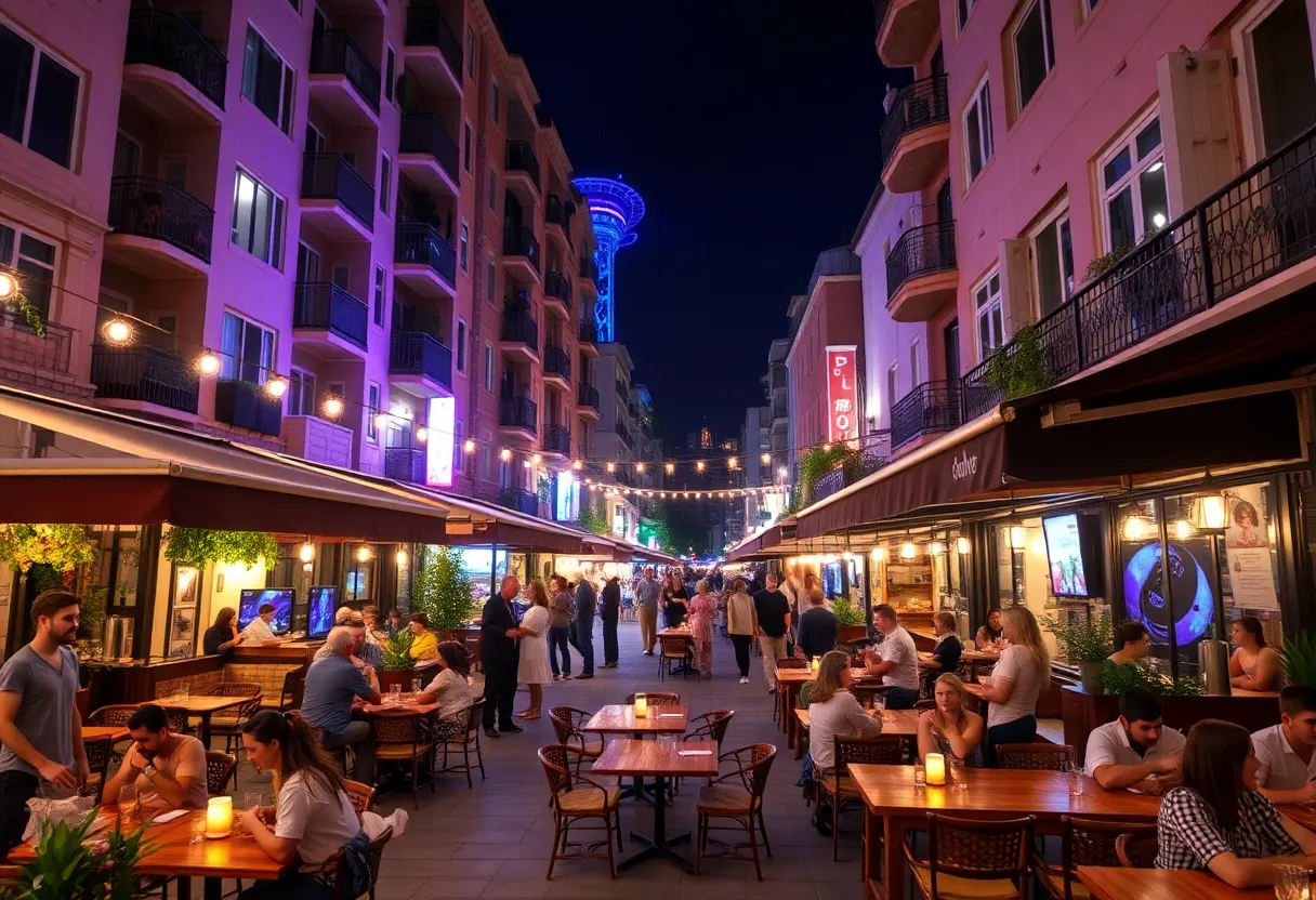 Nightlife scene in Raleigh's Glenwood South area, showing restaurants and bars