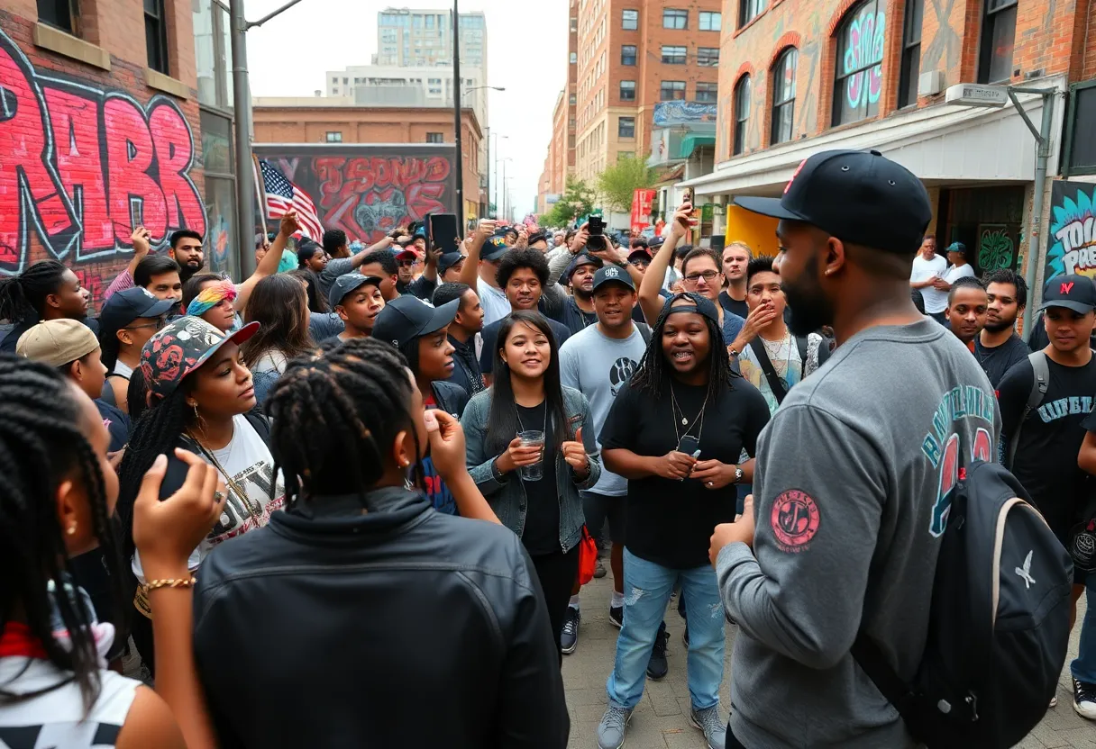 Crowd enjoying Hip-Hop/Rap music in Raleigh's urban setting