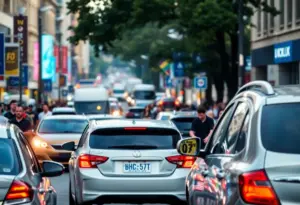 Busy street in Raleigh during overlapping events